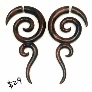 Fire Spinner Unisex Carved Wooden Earrings